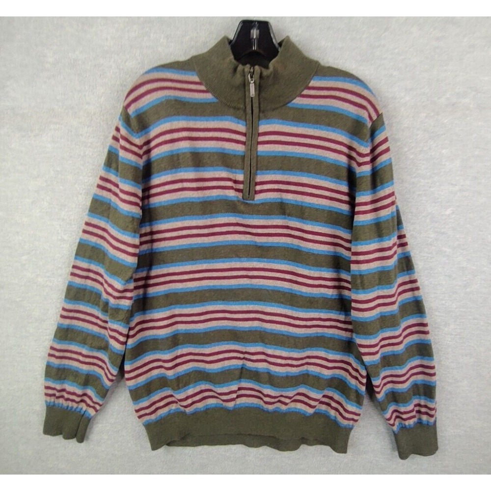 LL Bean‎ Mens Sweater Large Cashmere Blend 1/4 Zip Stripe Cabincore Cozy Rustic - Picture 2 of 8